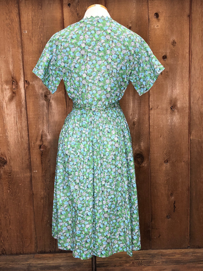 50s Cornflower Cotton Dress W28"