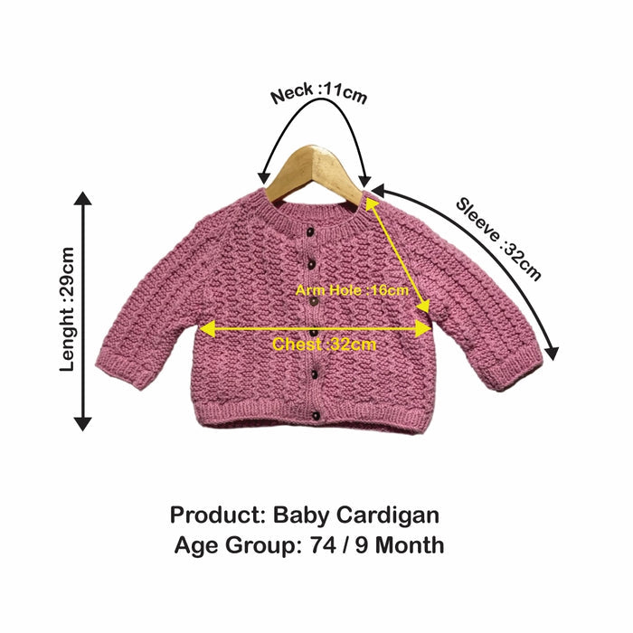 Cardigan | Hand Knit 100% Wool | For Baby Girls| Size-2 Years - Mojopanda Organic Store