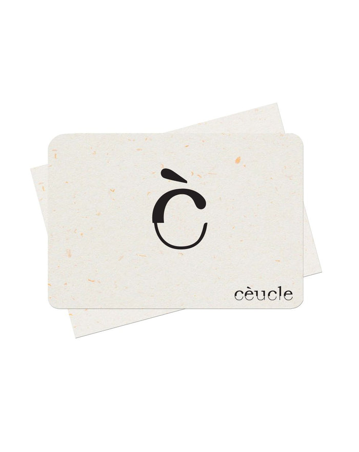 Minimalist gift card featuring a subtle textured cream background with a modern black logo and elegant brand name in simple typography.