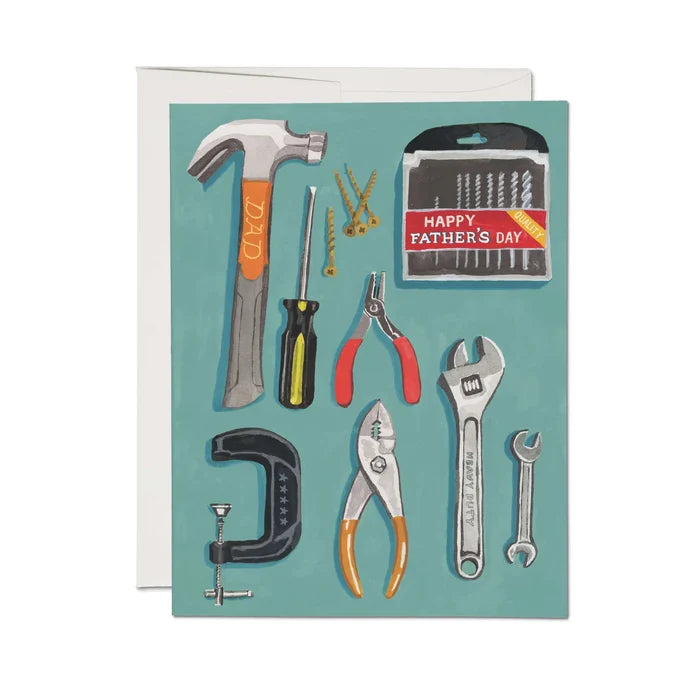 Father's Day card with tools on a teal background
