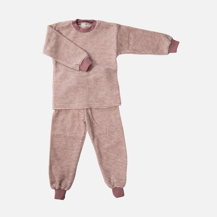 Kids Merino Wool Brushed Terry Pyjama Set - Mauve/Natural
