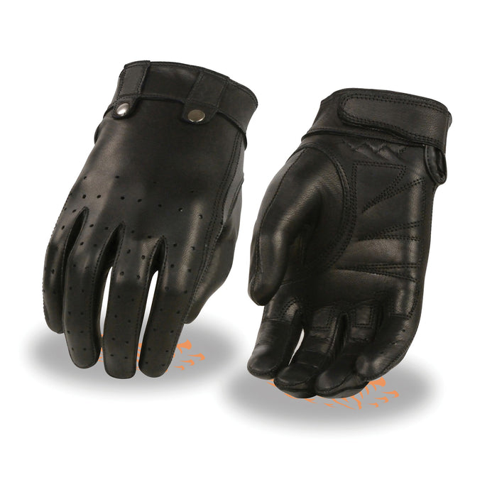 Ladies Perf Driving Glove: Premium Anailine Cowhide
LIghtly Lined w/ Gel Palm
Adjustable Wrist Strap Closure & Cuff Snaps