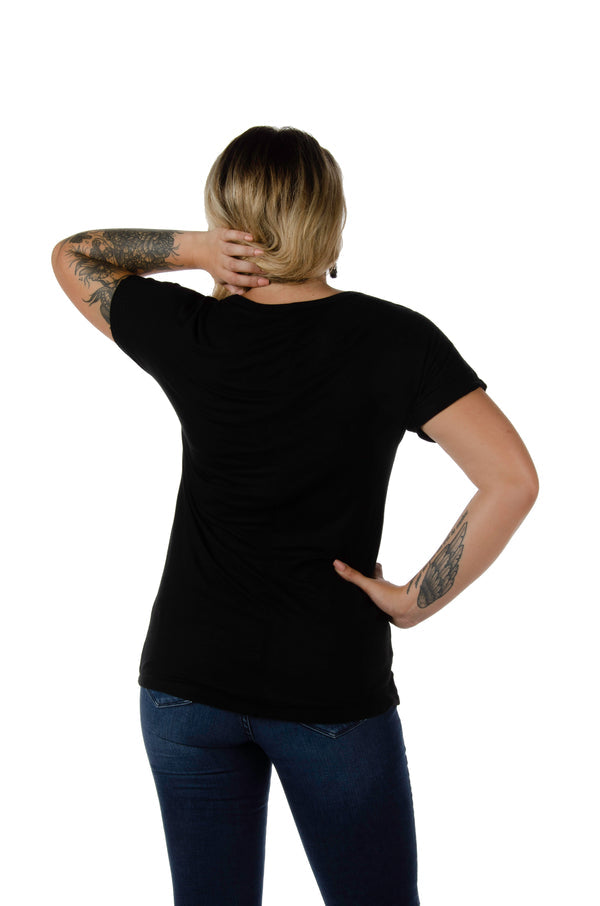 Ladies Wyld Ride Shirt: Description Wyld Ride motorcycle graphic short sleeve dolman with edgy center front bodice slits and