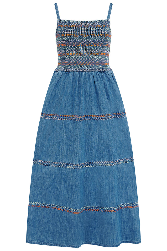 Murren Midi Dress (Washed Blue Denim)