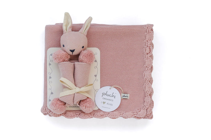 Rabbit-Pink Cuddle Cloth with pompom with blanket