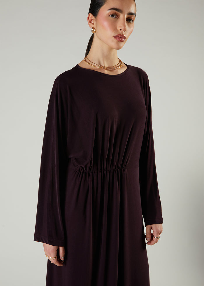 Side Pleat Abaya Plum