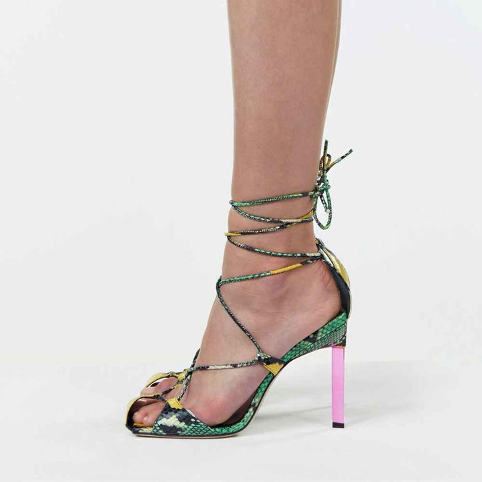 Summer Color-Blocking High-Heeled Strappy Sandals Square Toe