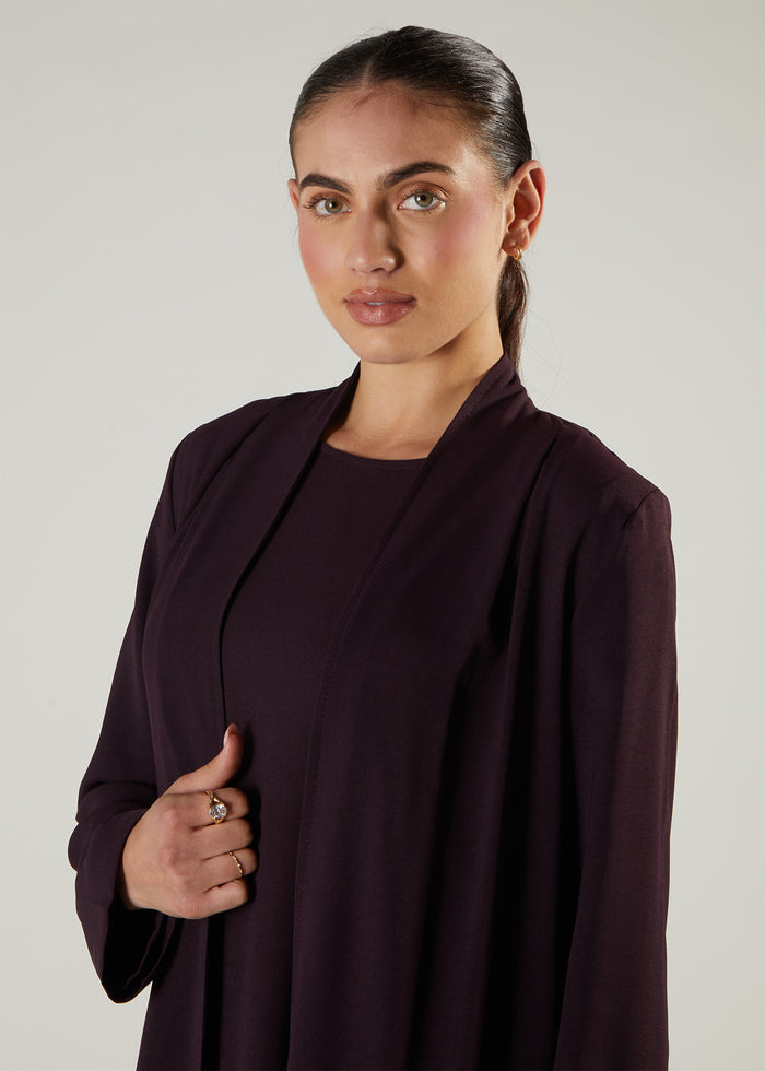 Two Piece Open Abaya Plum