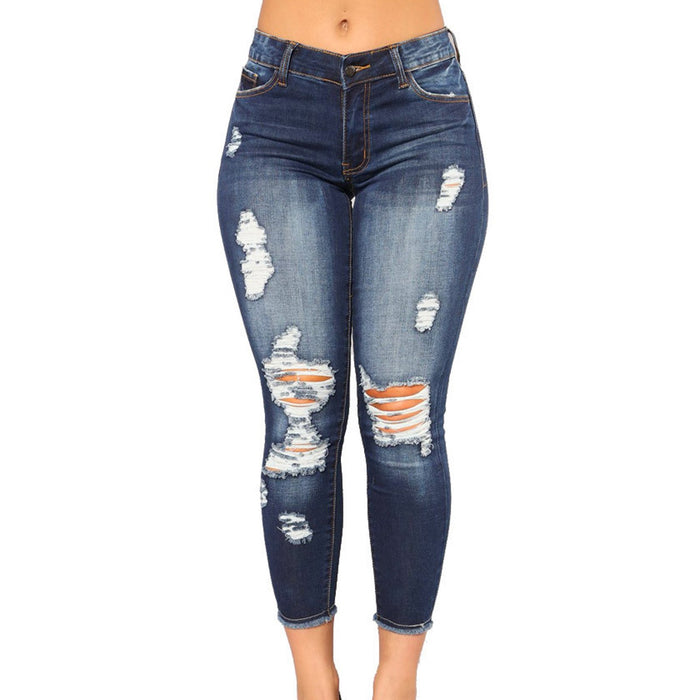 Women’s Ripped Skinny Jeans – Slim Fit, Mid-Rise
