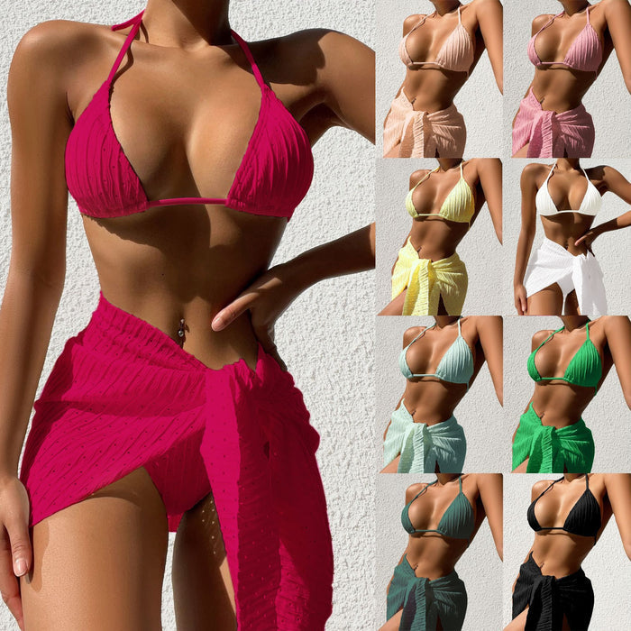 3pcs Halterneck Women’s Swimsuit Set – Mesh Skirt Flow