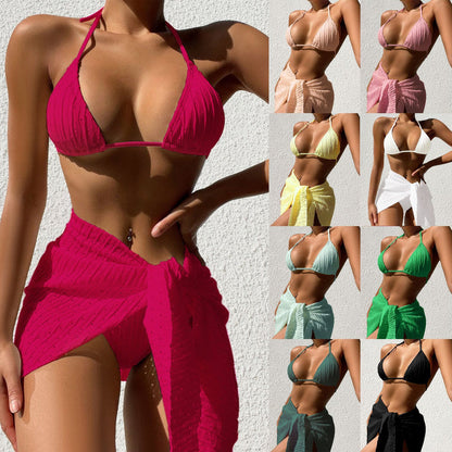 3pcs Halterneck Women’s Swimsuit Set – Mesh Skirt Flow