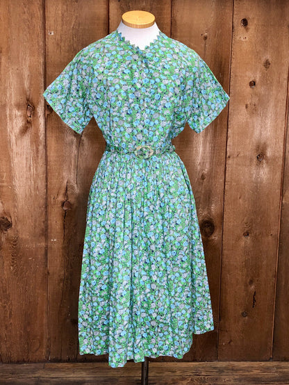 50s Cornflower Cotton Dress      W28"