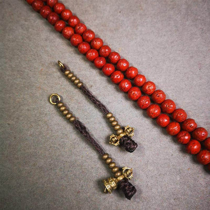 5mm Brass Prayer Bead Counters with Dorje Bell Pendant - Tibetan Buddhist art, close-up detail