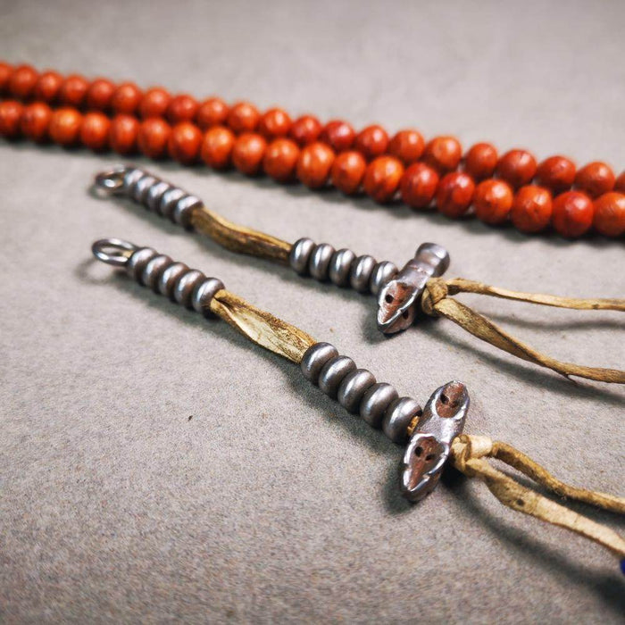 6mm Cold Iron Prayer Bead Counters with Dorje Bell Pendant - Tibetan Buddhist art, close-up detail