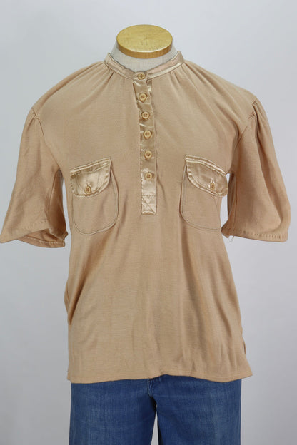 70s Ardee Peach Jersey & Satin Top      M