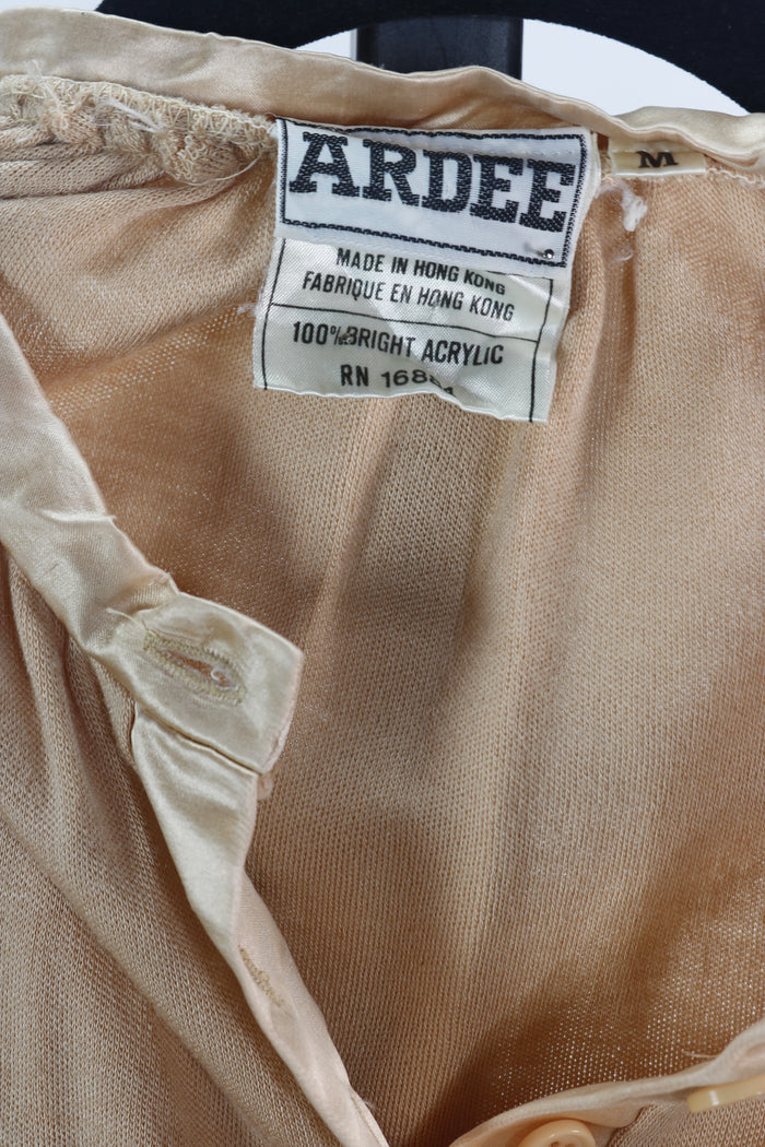 70s Ardee Peach Jersey & Satin Top      M
