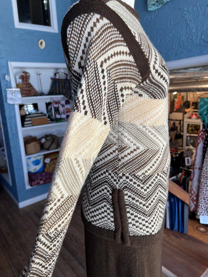 70s COLLAGE Brwn/Ivory Skirt Set       w30