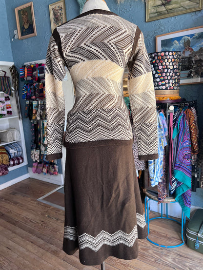 70s COLLAGE Brwn/Ivory Skirt Set       w30