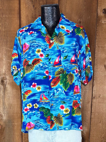 70s Island Fashion Rayon Shirt     L
