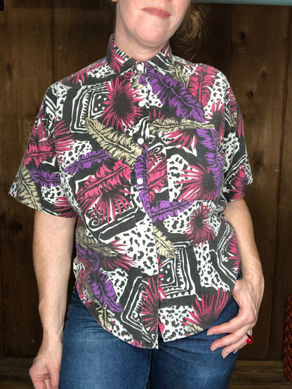 90s Pink/Purp/Wht Tropical Top     M