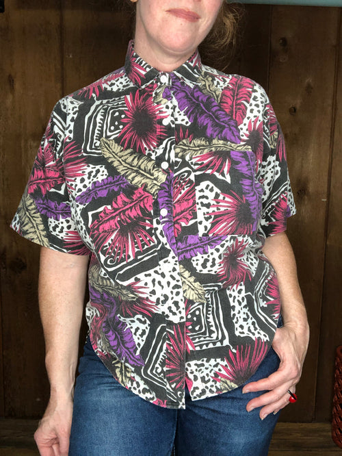 90s Pink/Purp/Wht Tropical Top     M