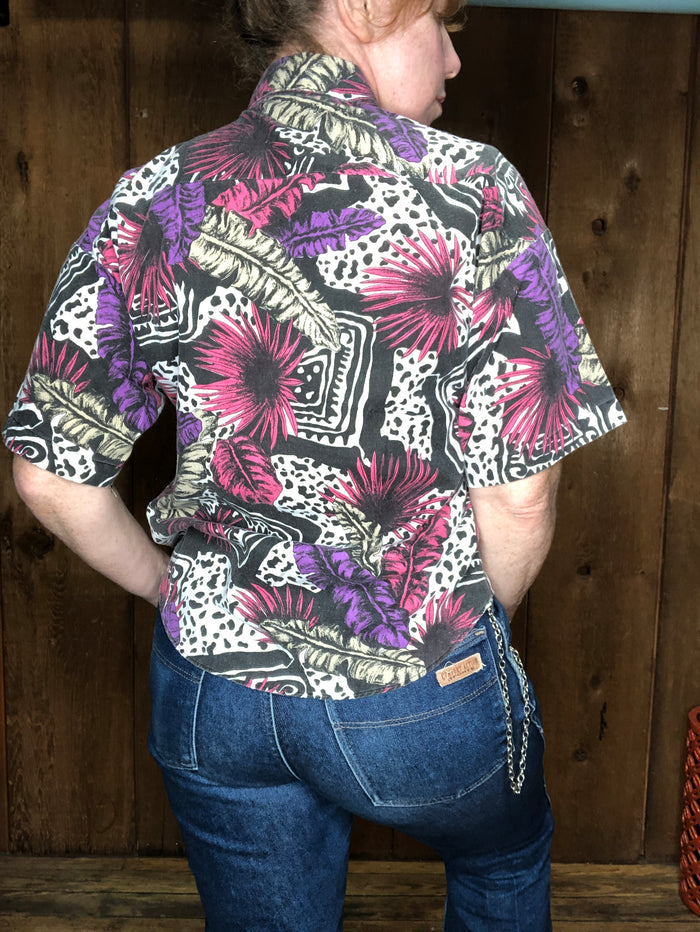 90s Pink/Purp/Wht Tropical Top     M