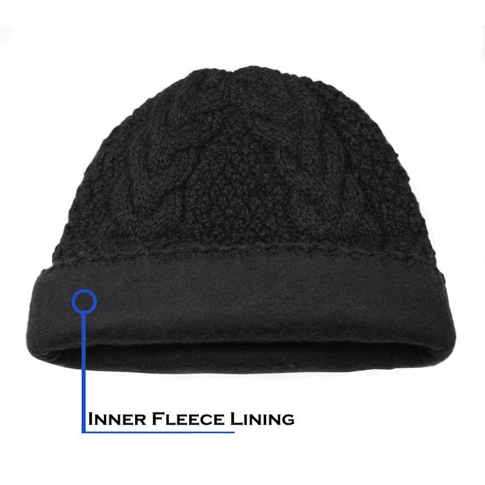 Alpaca Direct Cabled Beanie with Fleece Lining-Apparel-Alpaca Direct-Black-Alpaca Direct