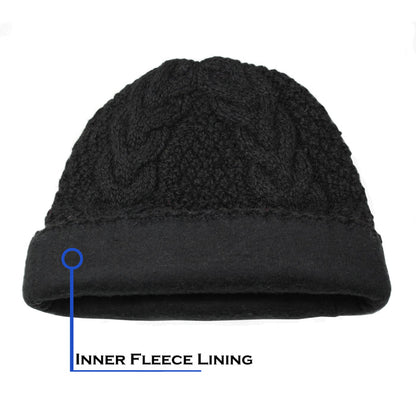 Alpaca Direct Cabled Beanie with Fleece Lining-Apparel-Alpaca Direct-Black-Alpaca Direct