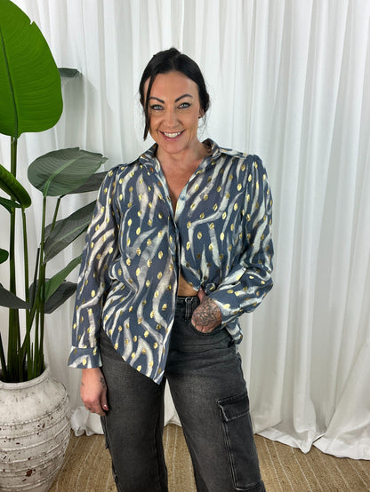 Amberlee Blouse- Steel Grey/Cream