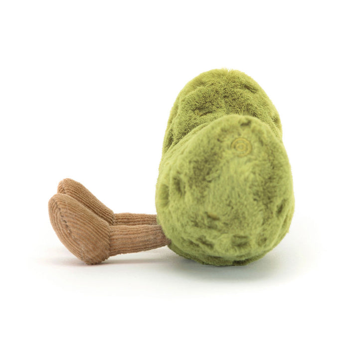 Plush pickle toy, viewed from the side