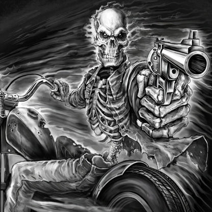 Assassin Rider T-Shirt: Description
This official t-shirt is screen printed with a skeleton assassin across the chest area