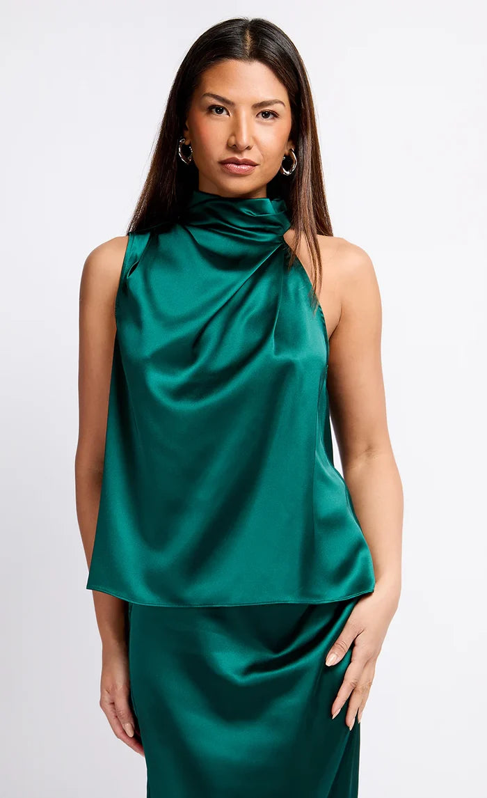 Aubrey Satin Drape Top (Green)