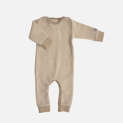 Baby Merino Wool Brushed Terry Pyjamas/Romper - Sand/Natural