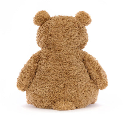 Brown teddy bear from behind on a white background