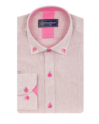 Beige Linen Long Sleeve Shirt-Makrom