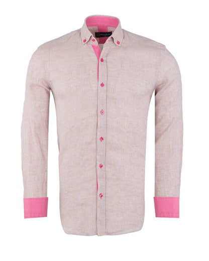 Beige Linen Long Sleeve Shirt-Makrom