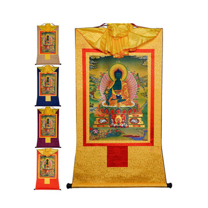 Bhaisajyaguru-Medicine Buddha - Tibetan thangka painting, front view