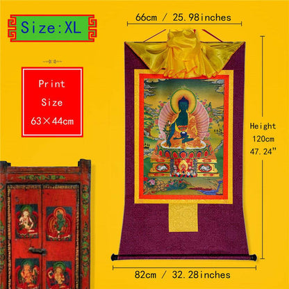 Bhaisajyaguru-Medicine Buddha - Tibetan thangka painting, close-up detail