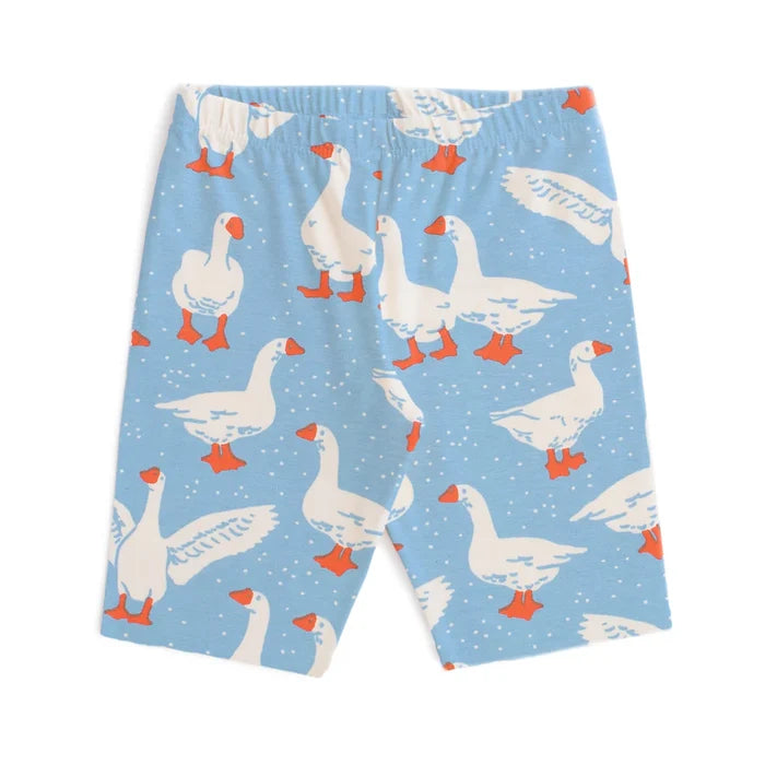Shorts with goose pattern on a blue background