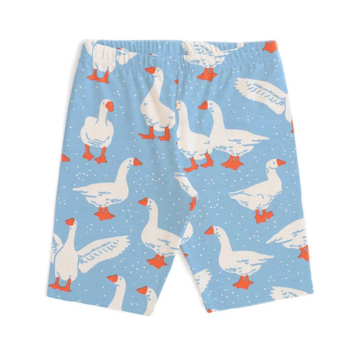 Shorts with goose pattern on a blue background