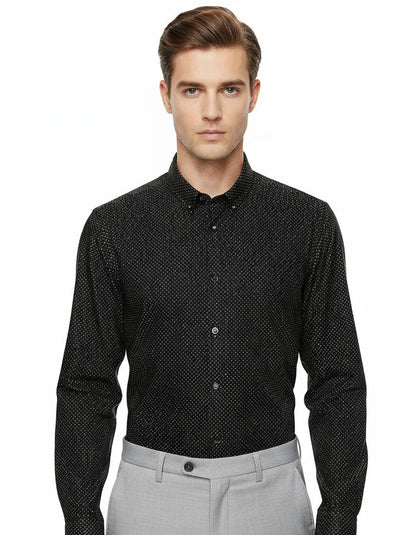 Black Dotted Print Shirt-Makrom
