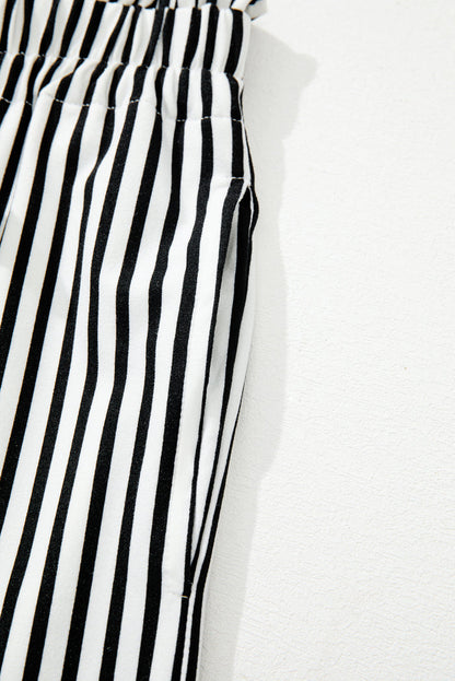Black Stripe Tied High Waist Loose Straight Casual Pants