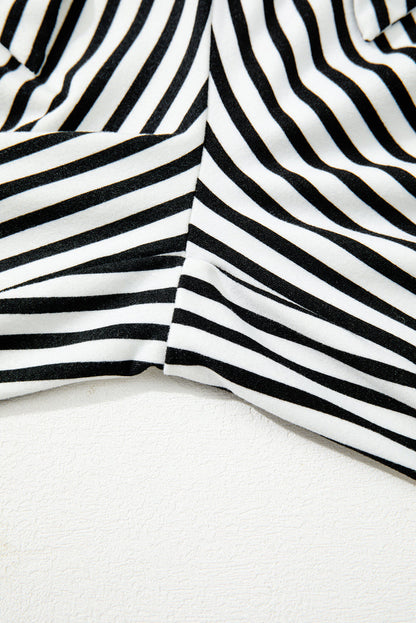 Black Stripe Tied High Waist Loose Straight Casual Pants