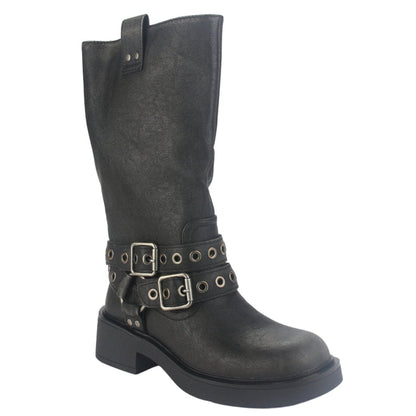 Botin Chalada Mujer Biker-6 Negro Casual Botines Taco Chalada