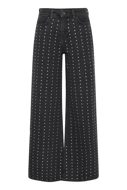 Braidy Rhinestone Wide Leg Jeans (Washed Black)