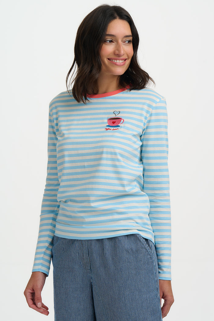 Brunswick Jersey Top  (Off White/Blue)