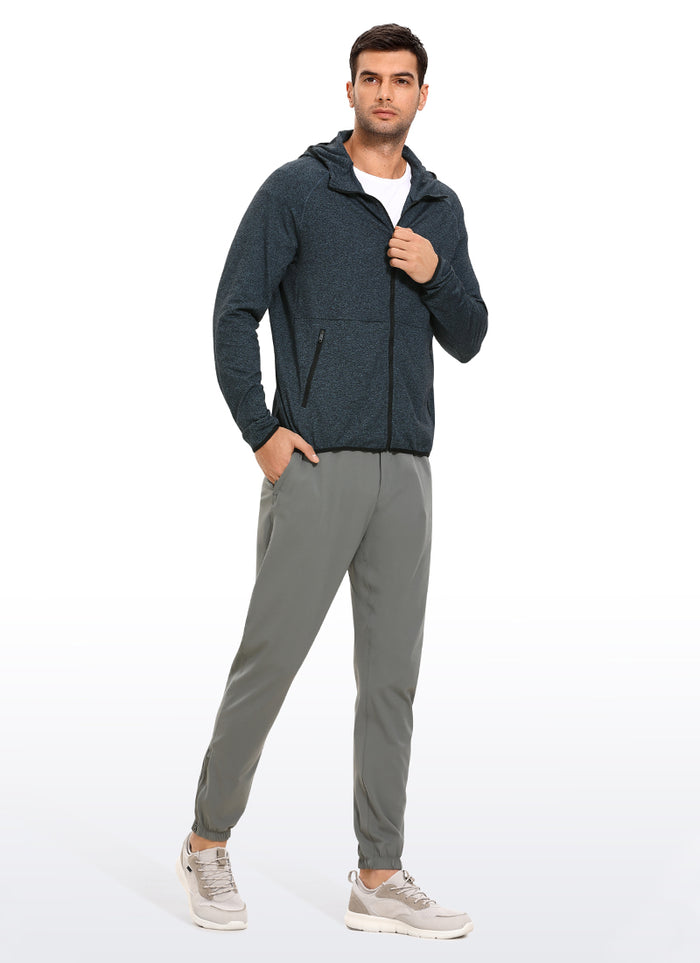 CRZ YOGA Men's Run Classic Fit Outerwear Brushed Full Zip Hoodie Royal Blue Heather