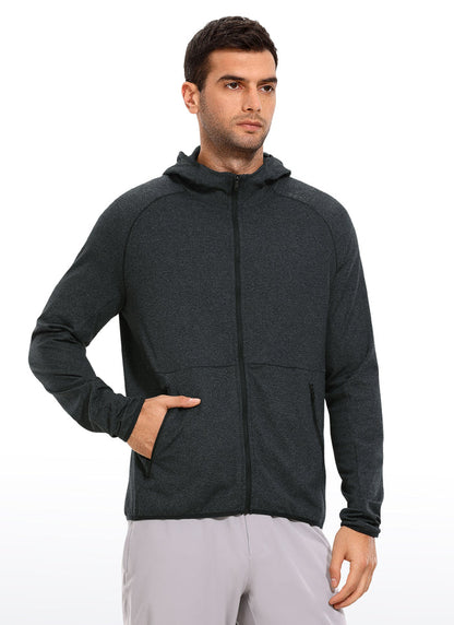 CRZ YOGA Men's Run Classic Fit Outerwear Brushed Full Zip Hoodie Royal Blue Heather
