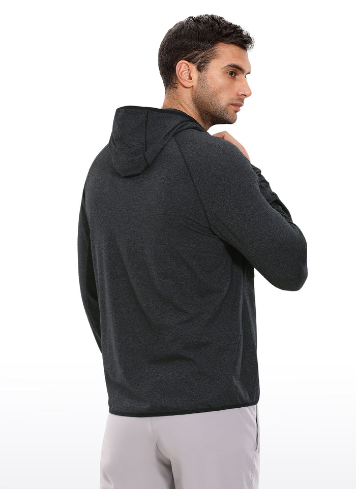CRZ YOGA Men's Run Classic Fit Outerwear Brushed Full Zip Hoodie Black Heather