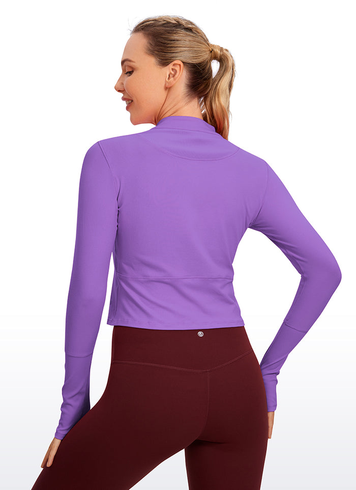 CRZ YOGA Women's Run Slim Fit Brushed Half-Zip Long Sleeve Cropped Royal Lilac
